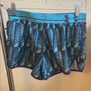 Under Armour Blue and Green Athletic Shorts with Geometric Pattern